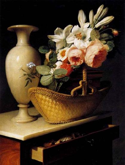 Antoine Berjon Still-Life with a Basket of Flowers oil painting picture
